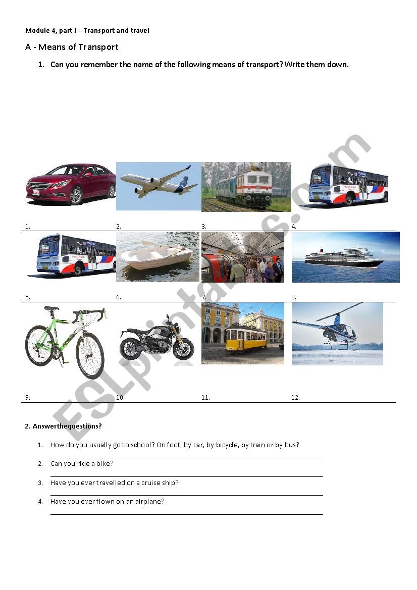 Means of transport worksheet