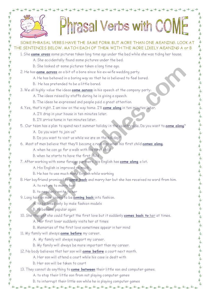 Phrasal Verbs with COME worksheet