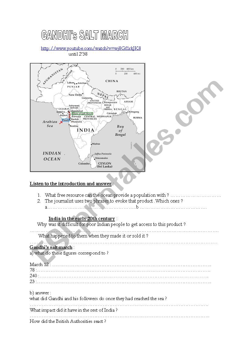 Gandhis salt march  worksheet