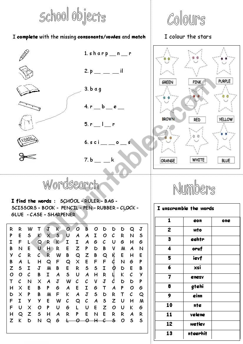 School Objects + Colors + Numbers all in one 