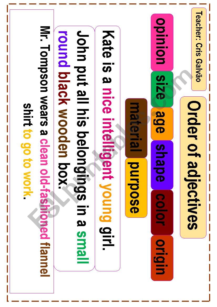 ORDER OF ADJECTIVES worksheet