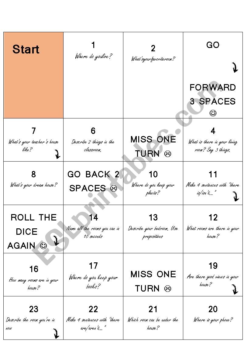 Boardgame: house vocabulary worksheet