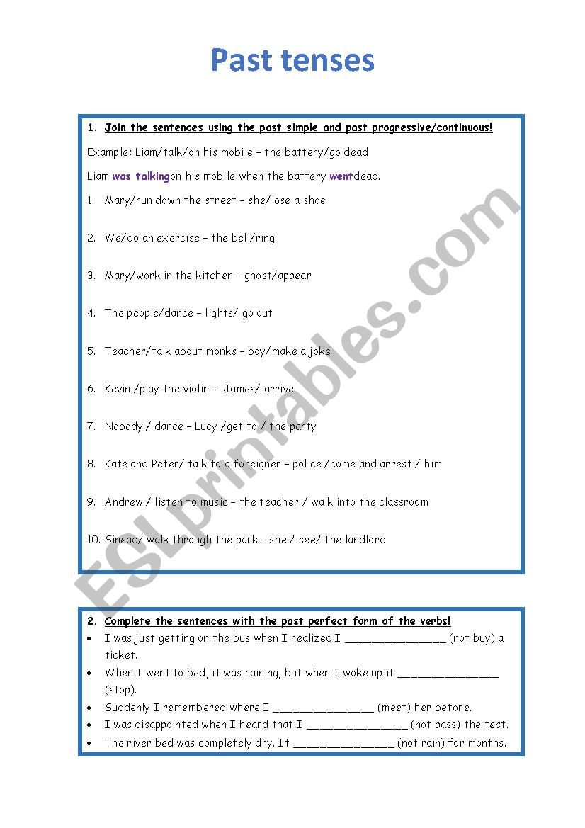 Past tenses exercises worksheet