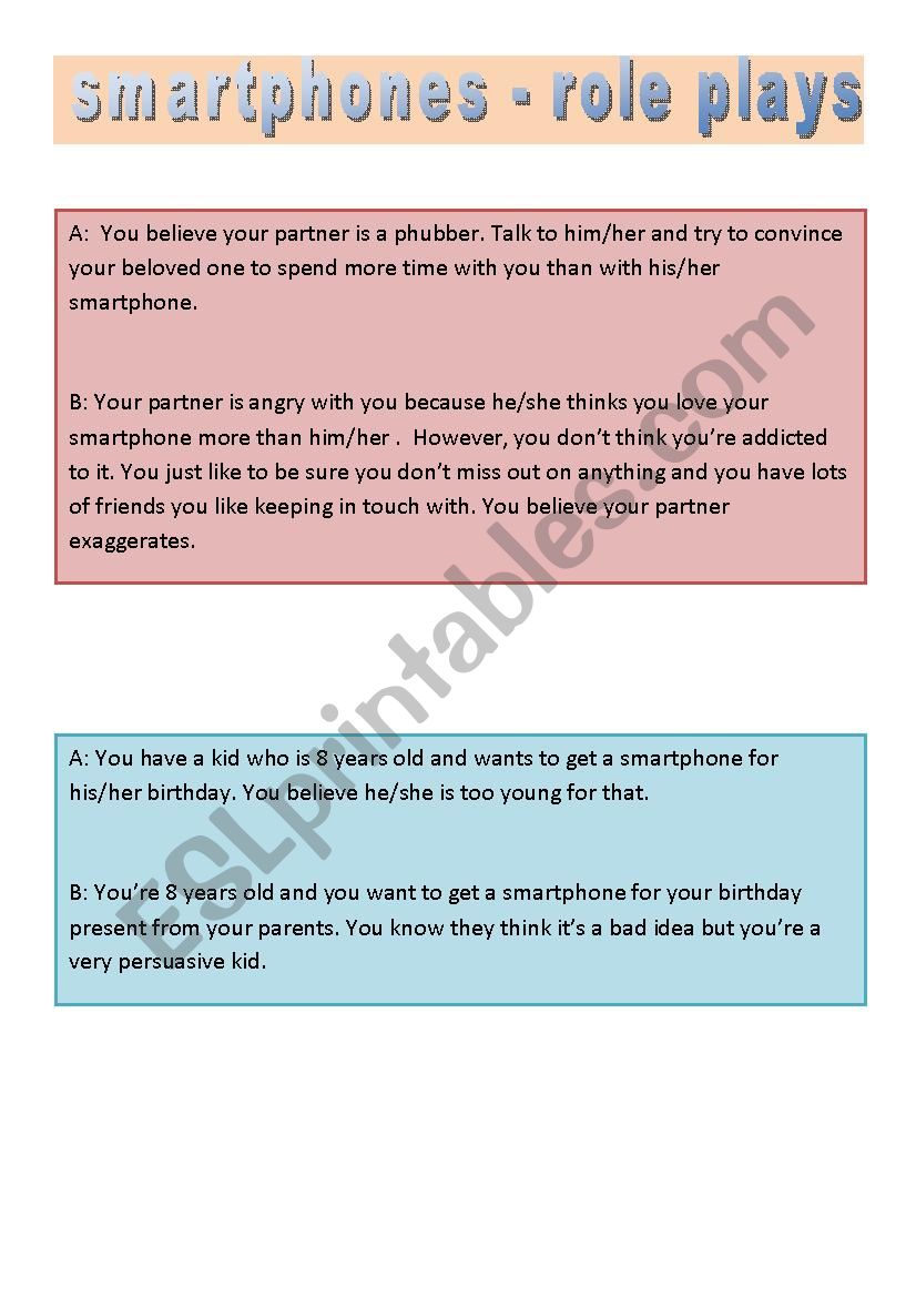 smartphones - role plays worksheet