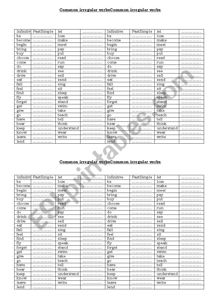 Simple Past: 50 Common Irregular Verbs List