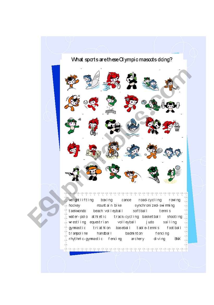 Olympic sports worksheet