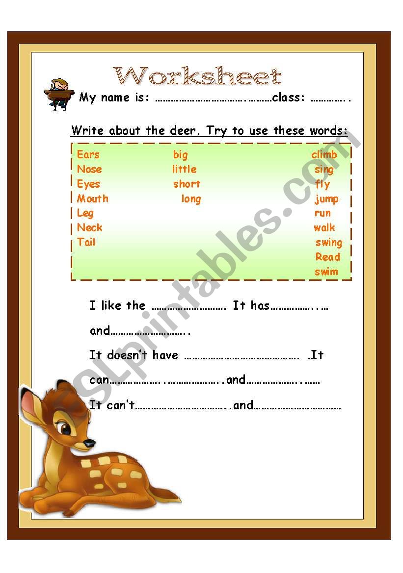 write about the deer worksheet