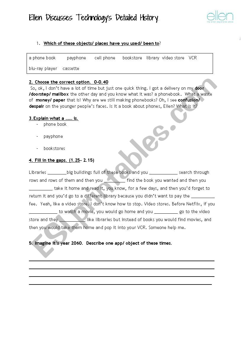 Ellen and technology worksheet