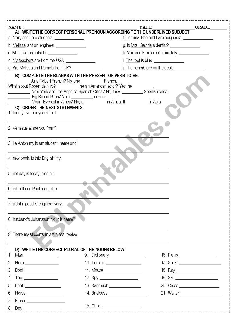 VERB TO BE AND MORE... worksheet