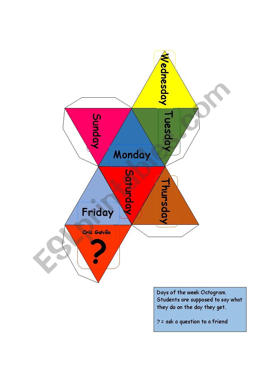 DAYS OF THE WEEK OCTOGRAM DICE - SPEAKING ACTIVIY - INSTRUCTIONS INCLUDED