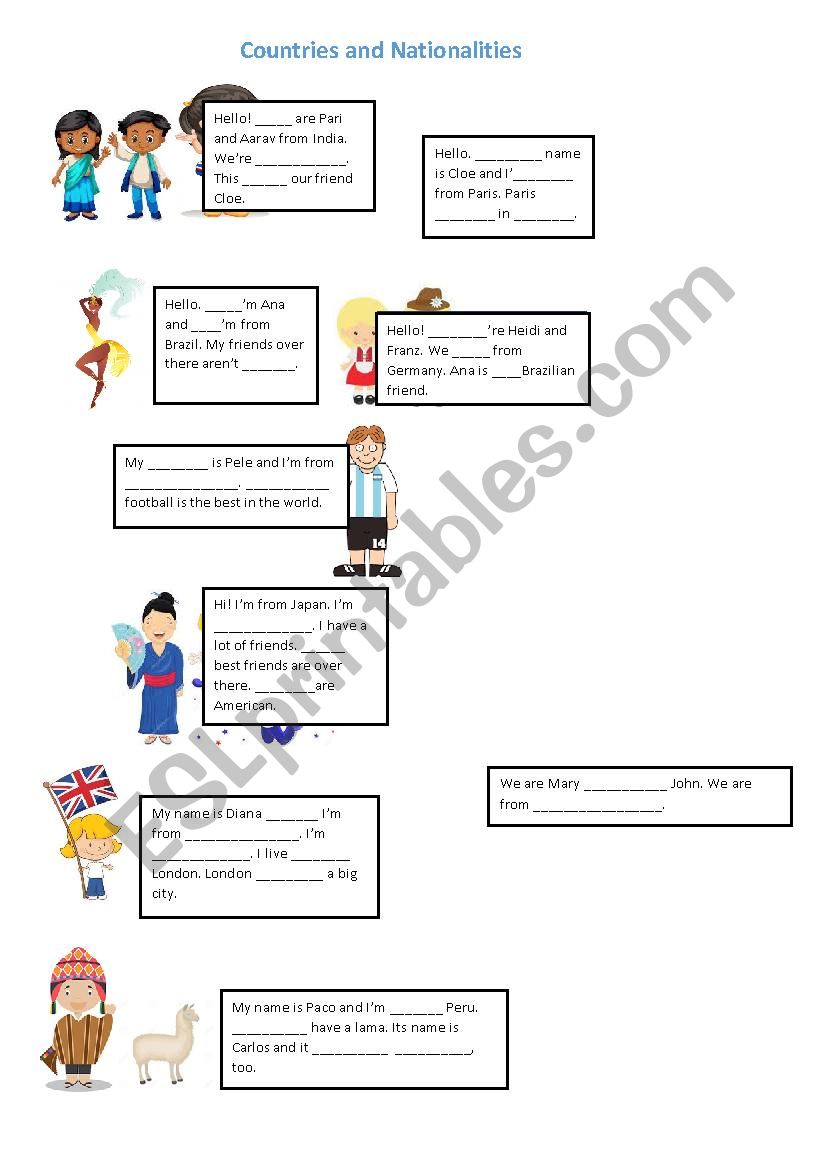 Countries and nationalities worksheet