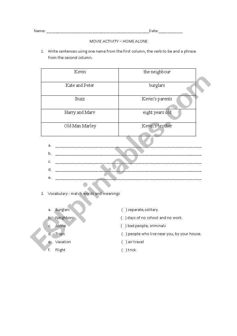 Home Alone - Movie Worksheet worksheet