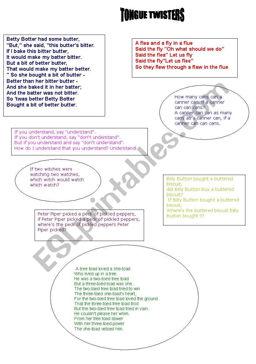 TONGUE TWISTERS worksheet