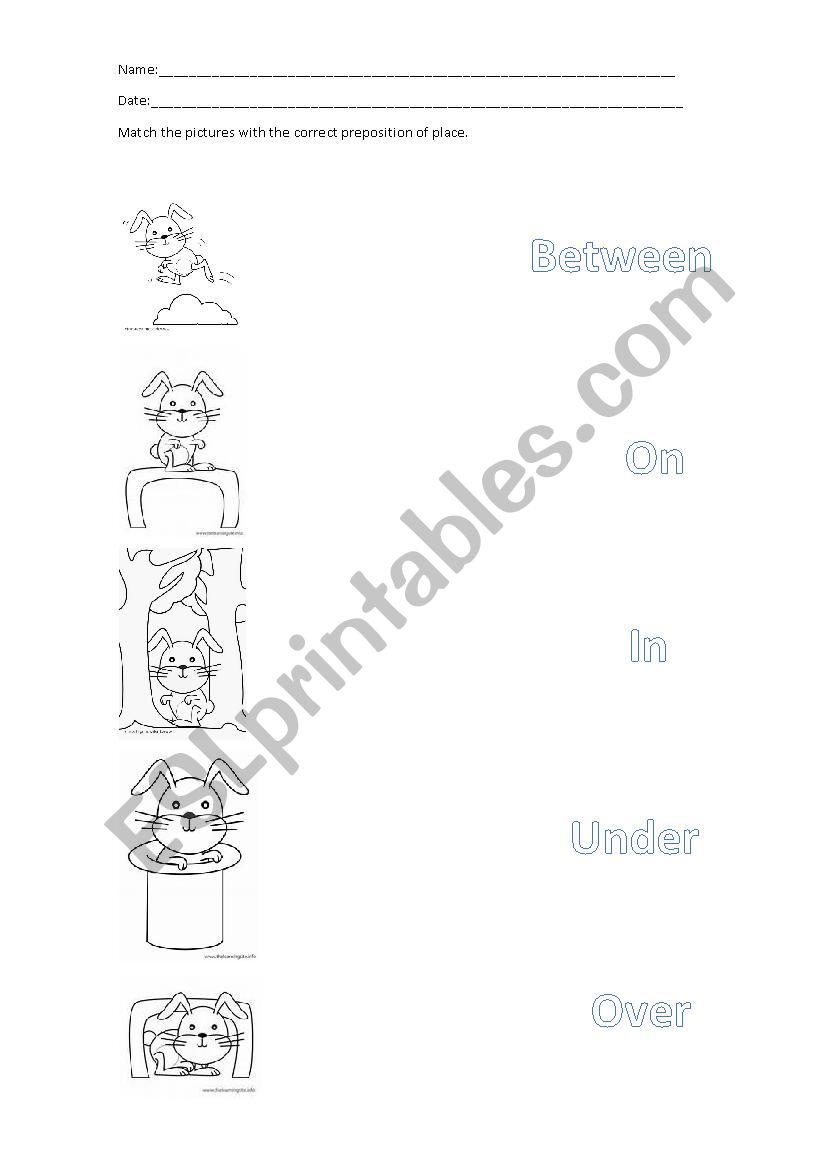 prepositions of place  worksheet