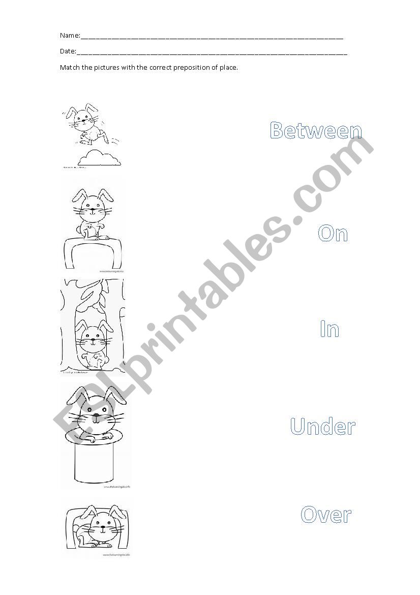 prepositions of place  worksheet