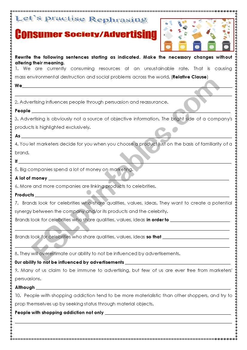 LETÂ´S PRACTISE REPHRASING- CONSUMERISM/ADVERTISING