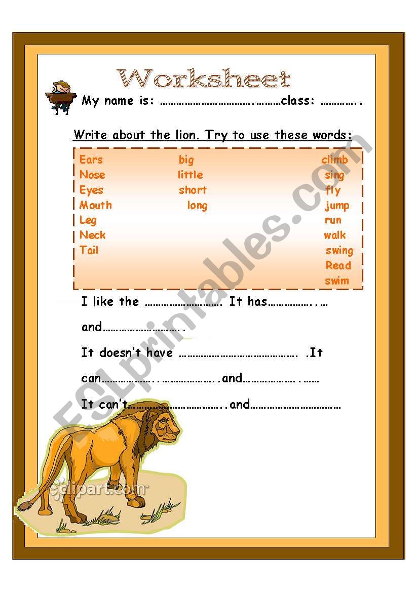 write about the lion worksheet