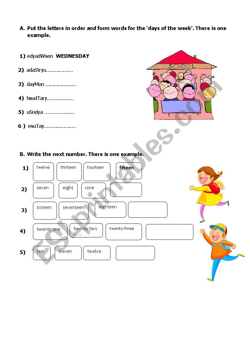 Days and Numbers worksheet