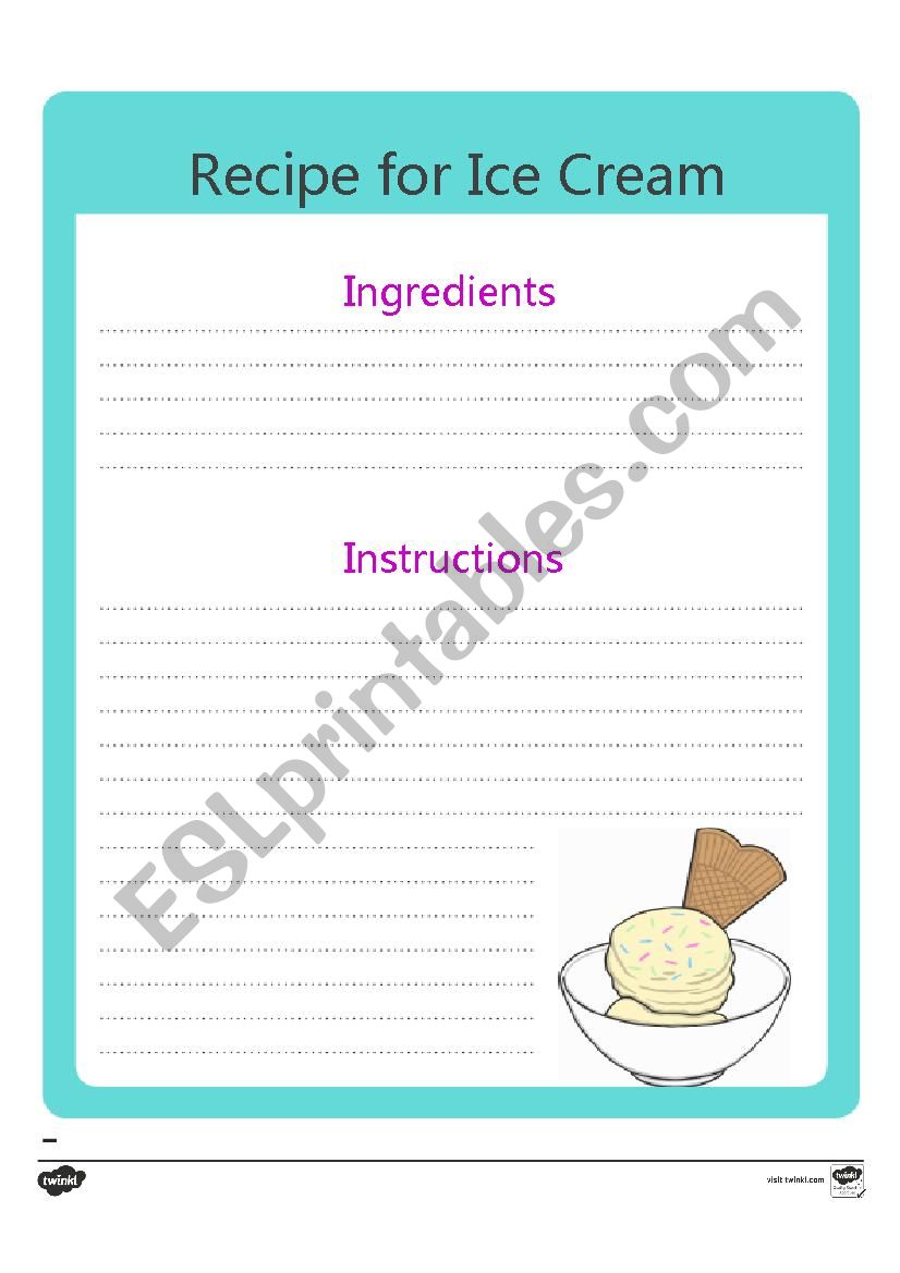 editable ice cream recipe worksheet