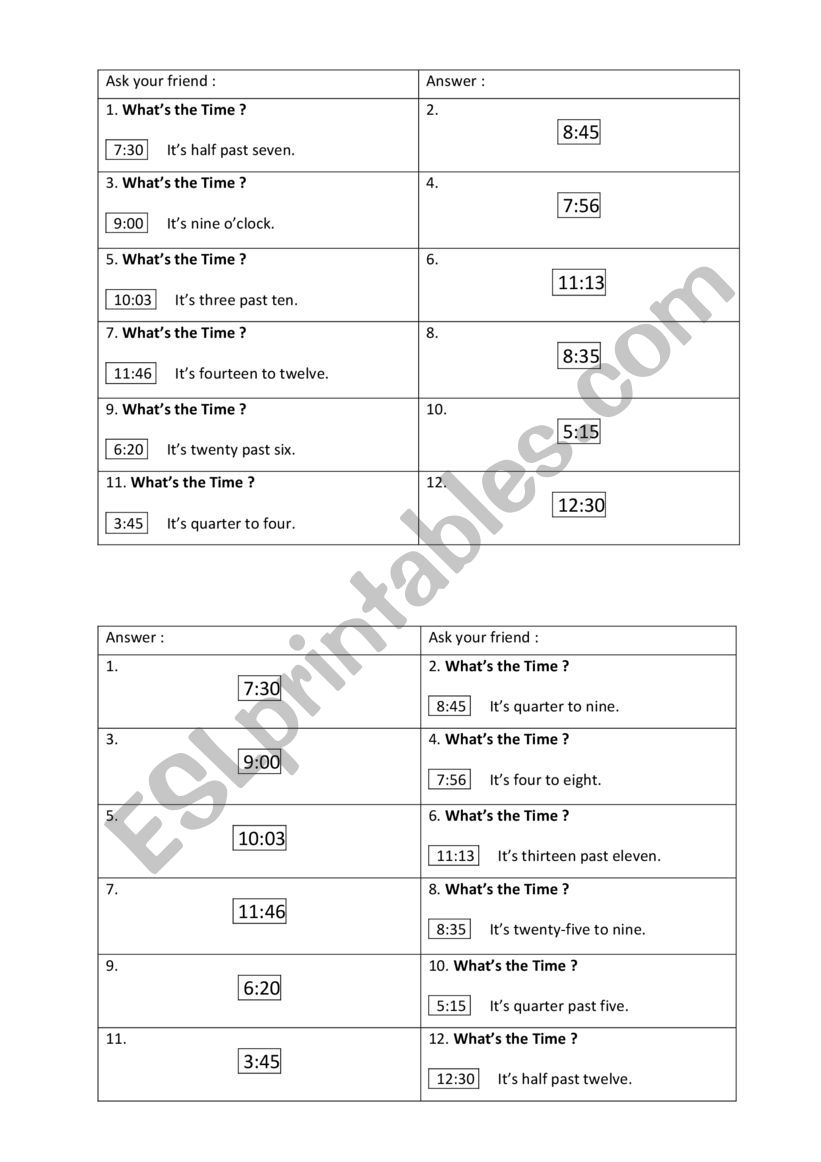 Whats the time? worksheet