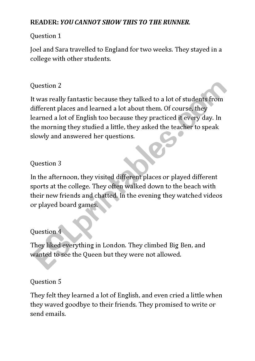 reading comprehension worksheet