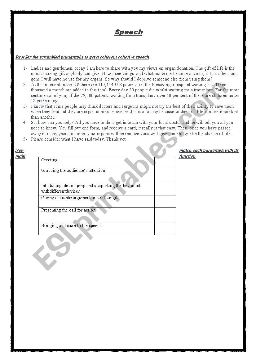 sppech worksheet