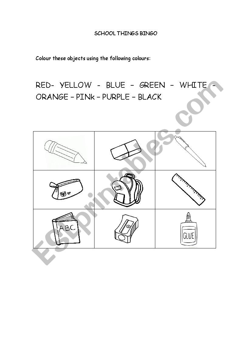 School objects Tic-tac-toe worksheet