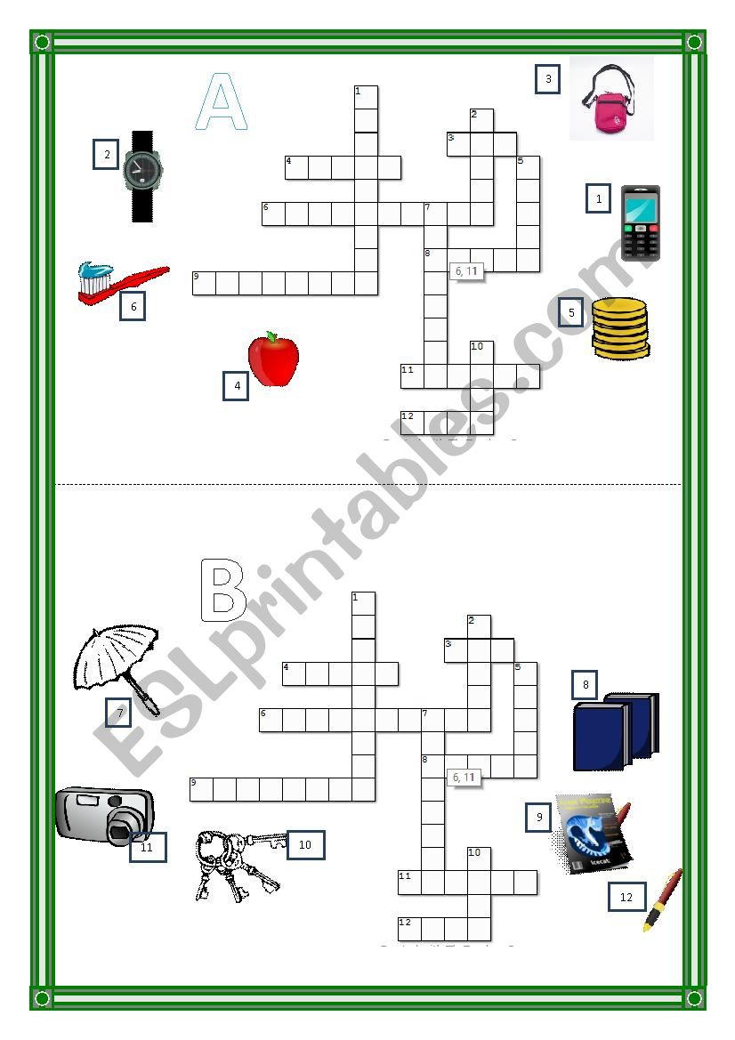 VOCABULARY CROSSWOD - SPEAKING ACTIVITY - ELEMENTARY