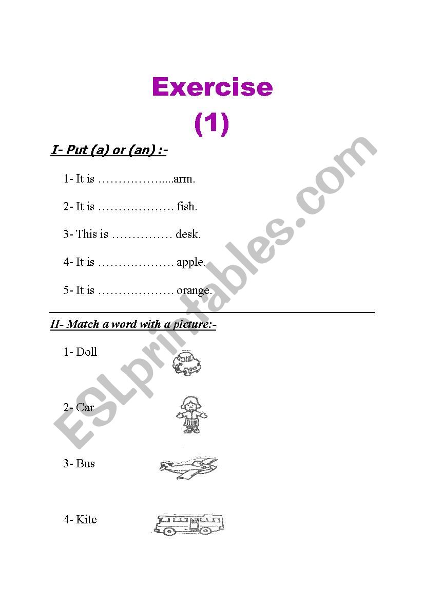 artyicles a an worksheet