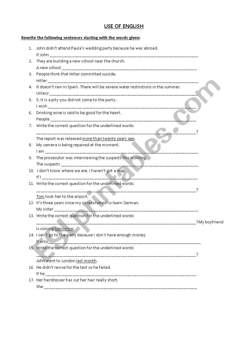 USE OF ENGLISH AND PHONETICS worksheet