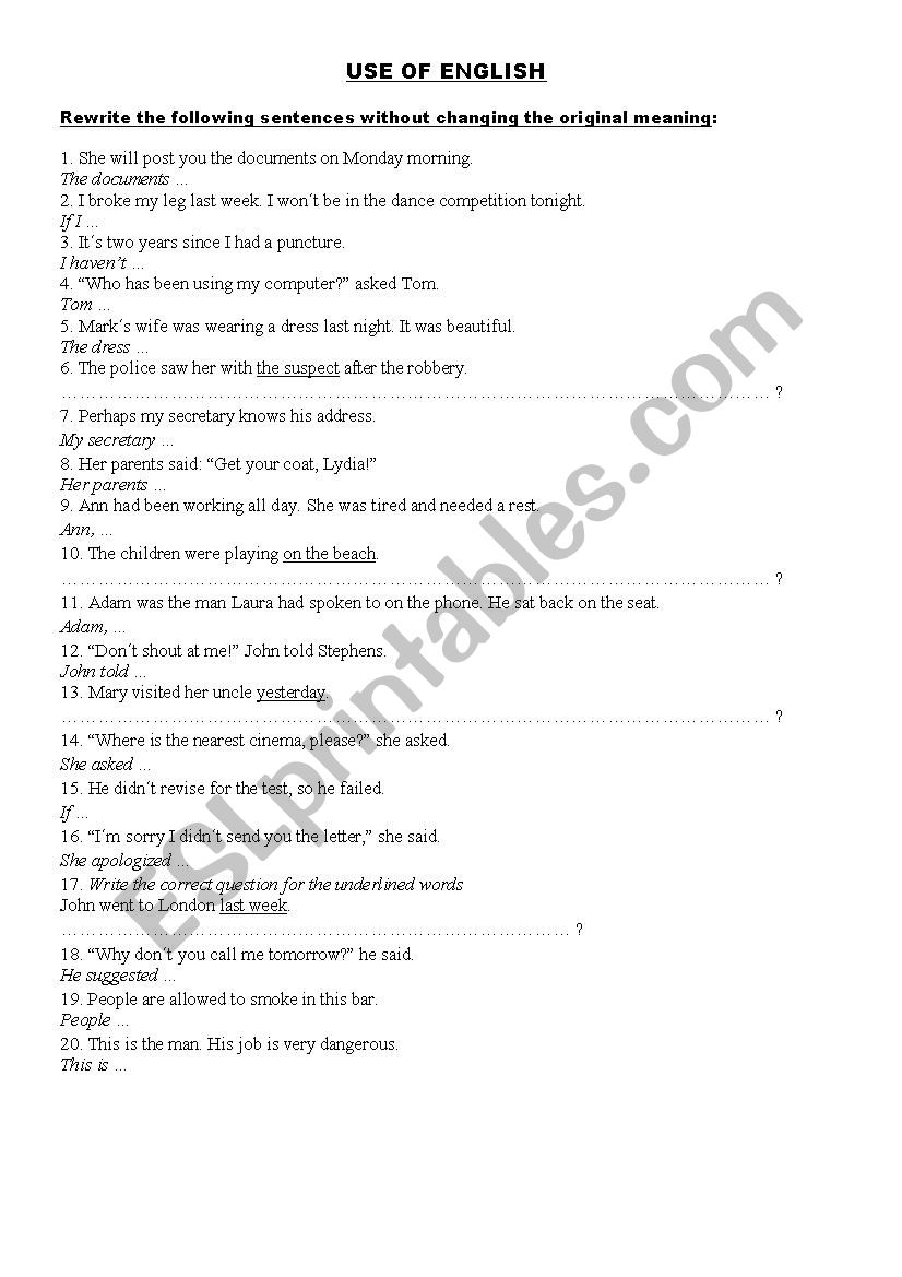 USE OF ENGLISH worksheet