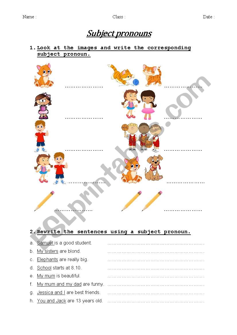 subject pronouns worksheet