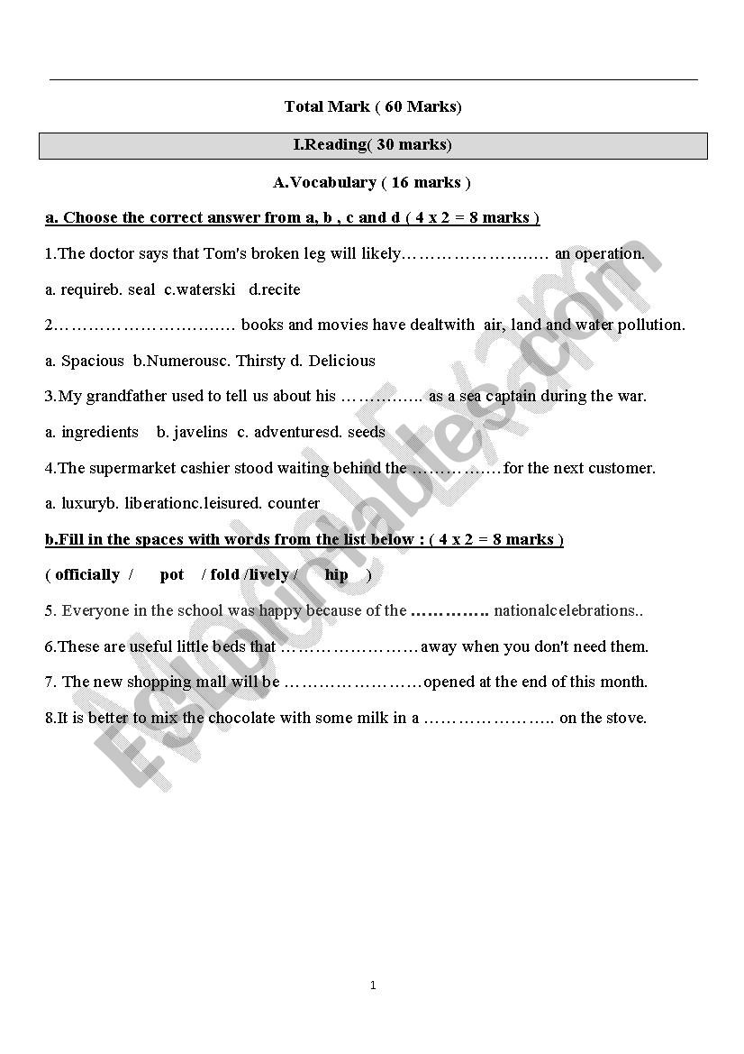 exam sample for intermediate stage