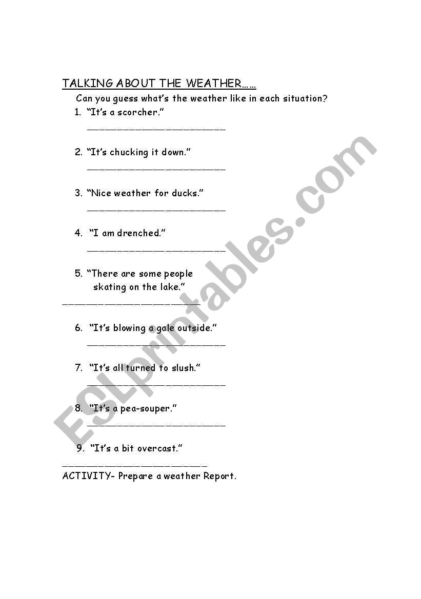 talking about the weather worksheet