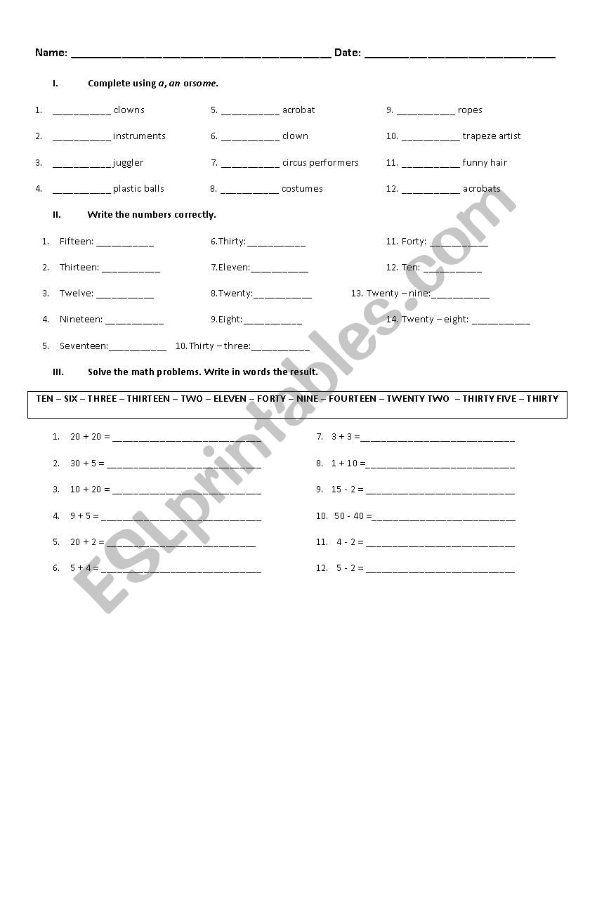 Singular and Plural worksheet