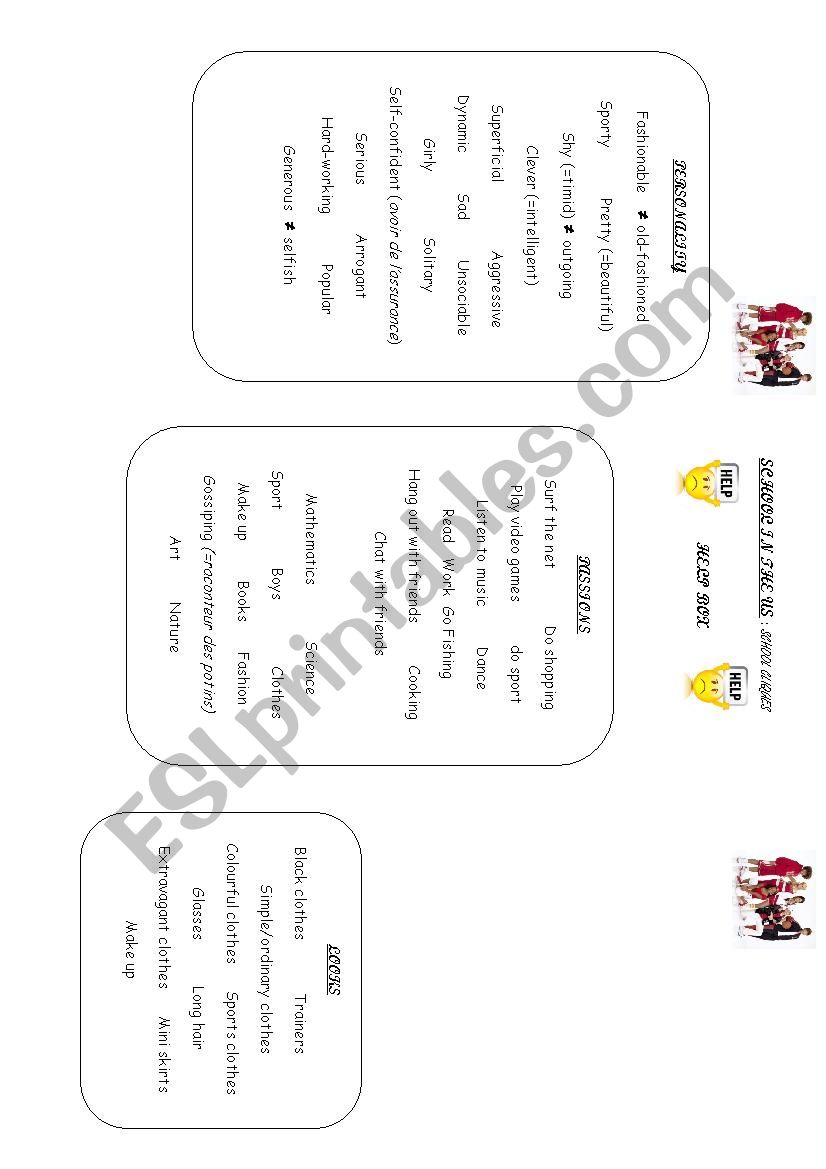 School cliques worksheet