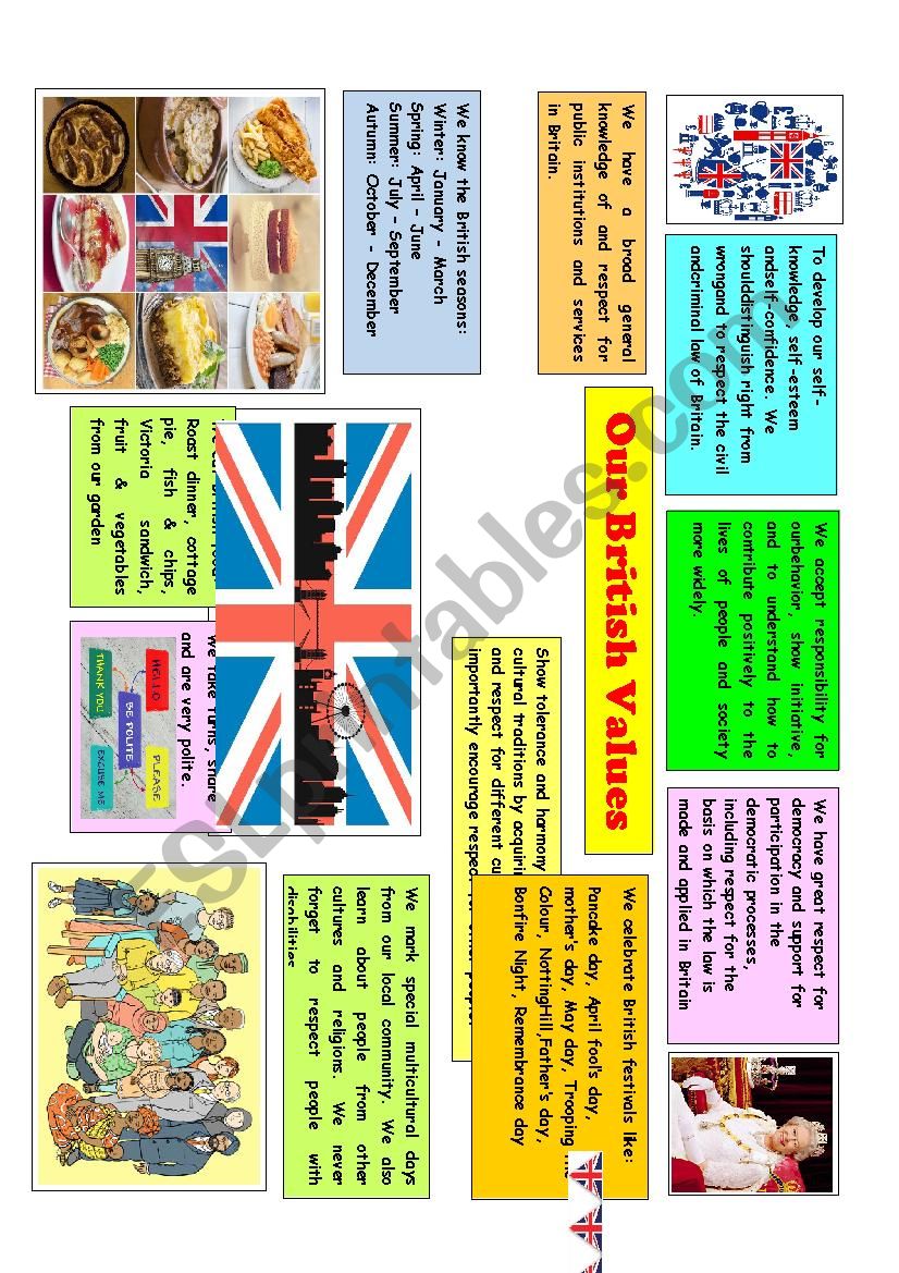 Our British Values worksheet