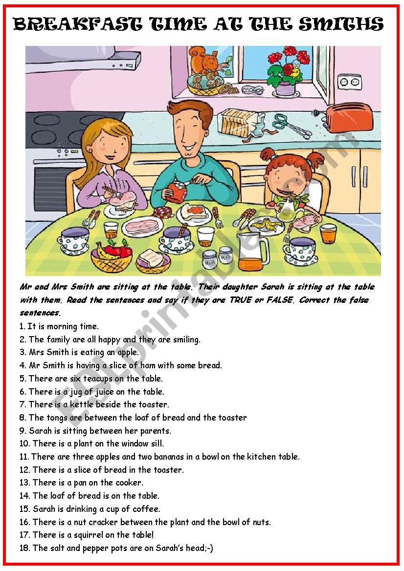 Breakfast with the Smiths worksheet