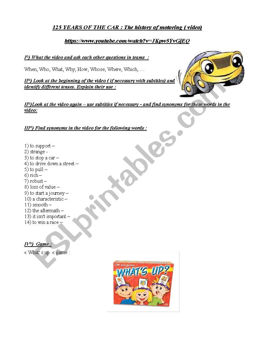 The history of cars (  video) worksheet