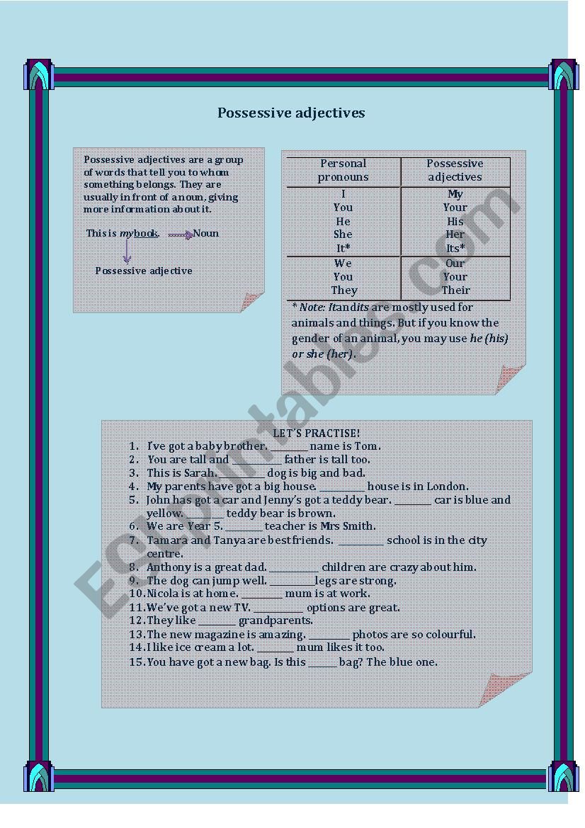 Possessive adjectives worksheet