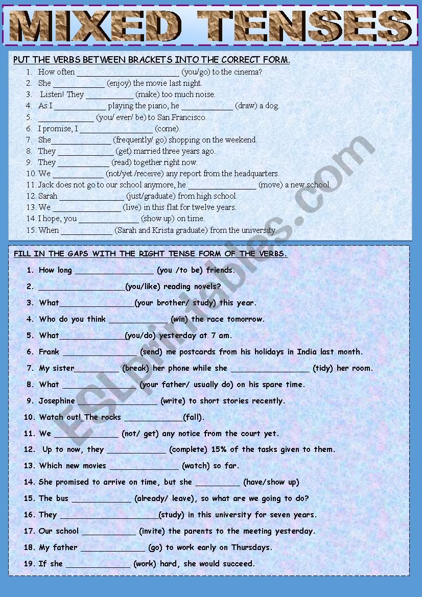 MIXED TENSES worksheet