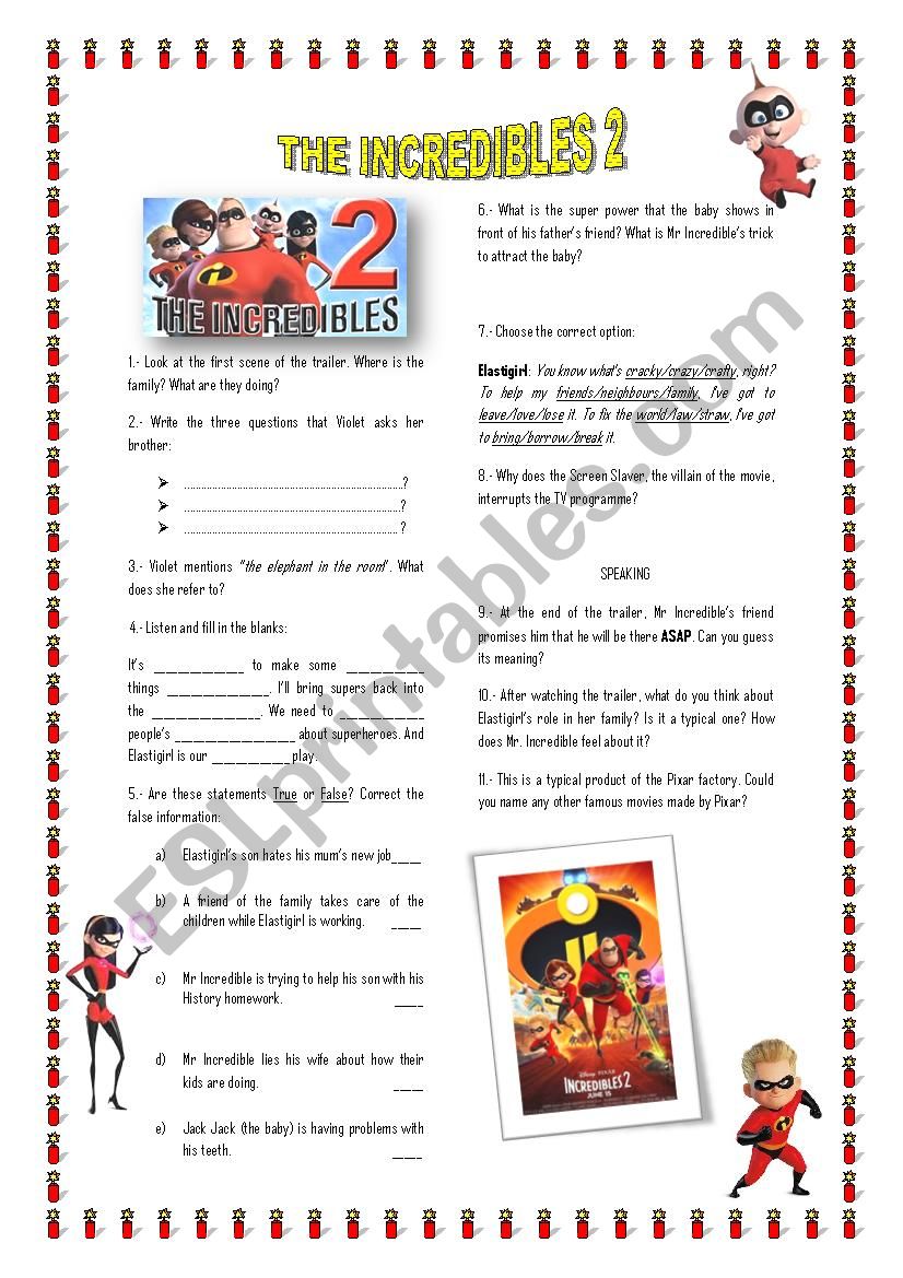 The Incredibles 2  worksheet
