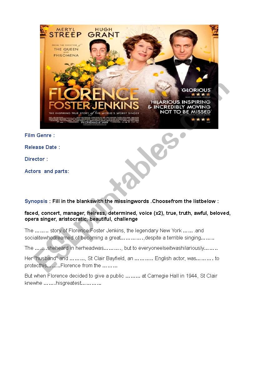 Florence Foster Jenkins Film worksheet