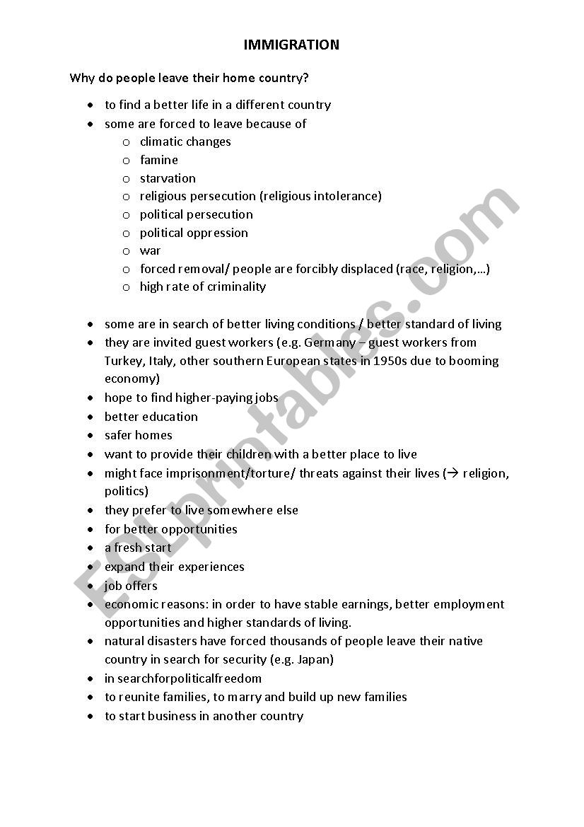 Migration - Reasons why people leave their home country