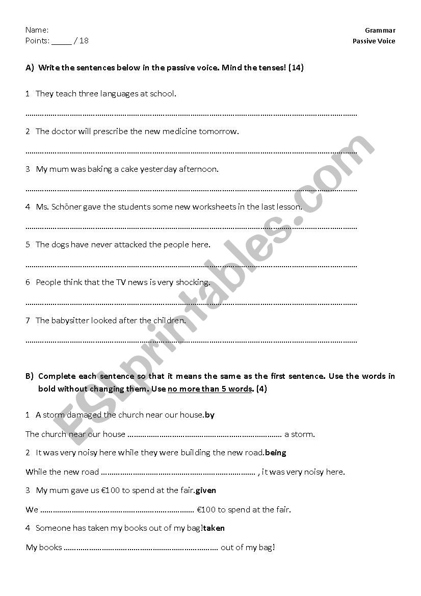 Passive voice (revision) worksheet