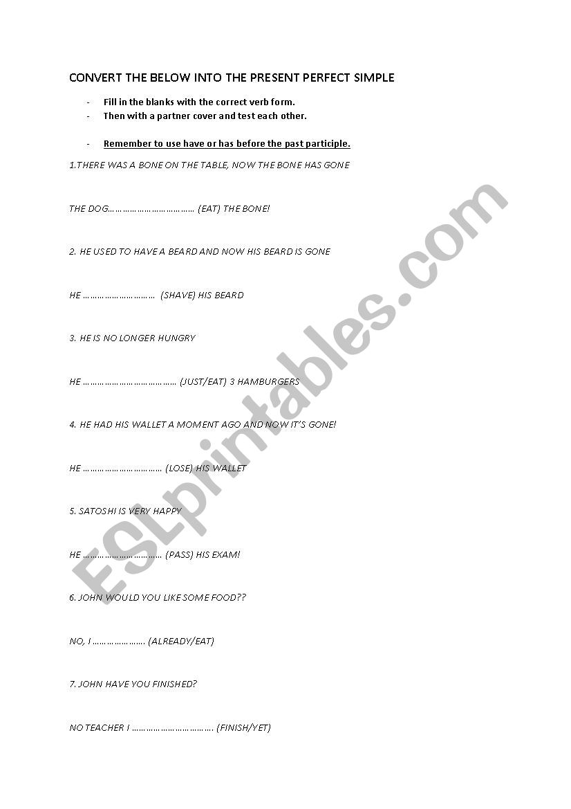 PRESENT PERFECT worksheet