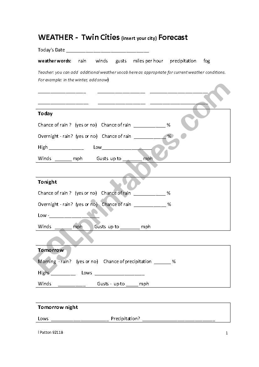 Weather Listening Lesson worksheet