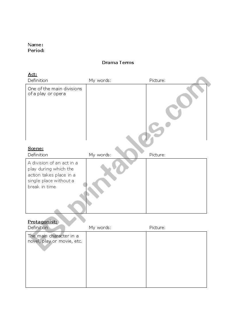 Drama Terms Practice  worksheet