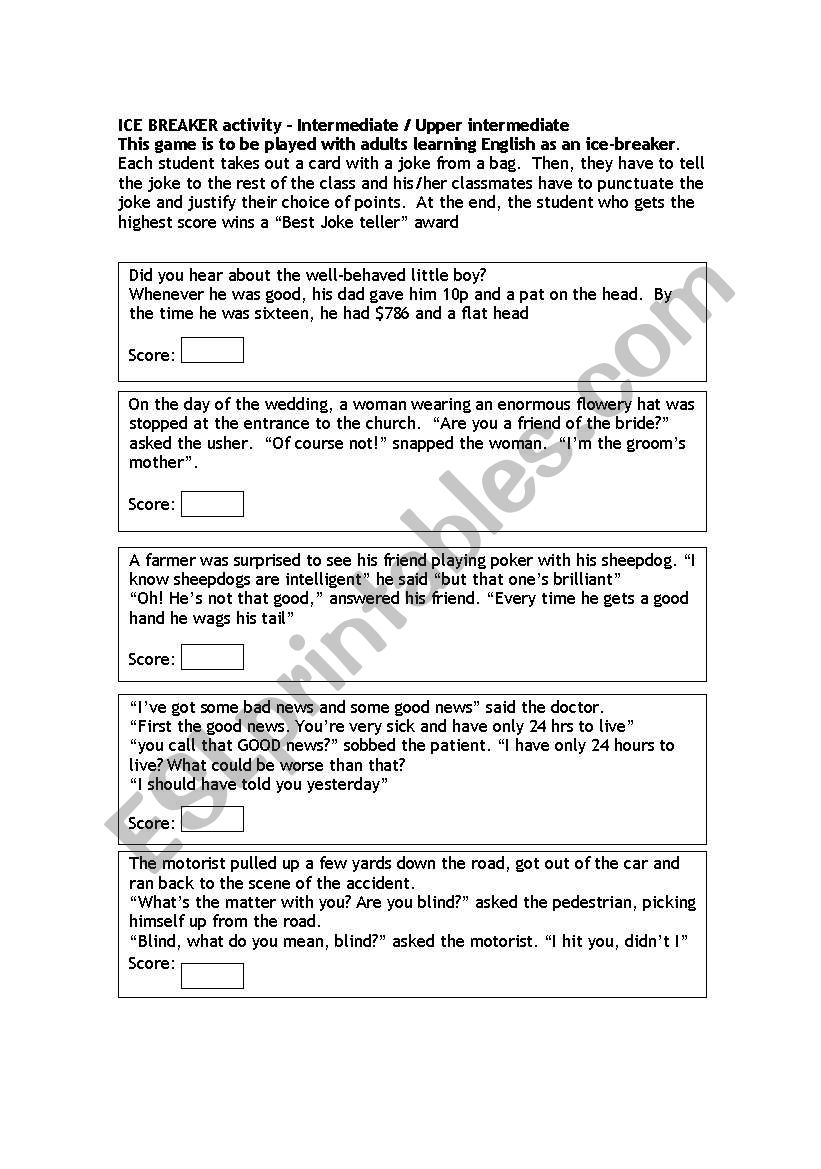 Joke icebreaker worksheet