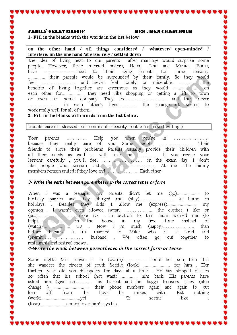 FAMILY RELATIONSHIP worksheet